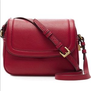 J CREW SIGNET LEATHER CROSSBODY BAG VIVID BURGUNDY